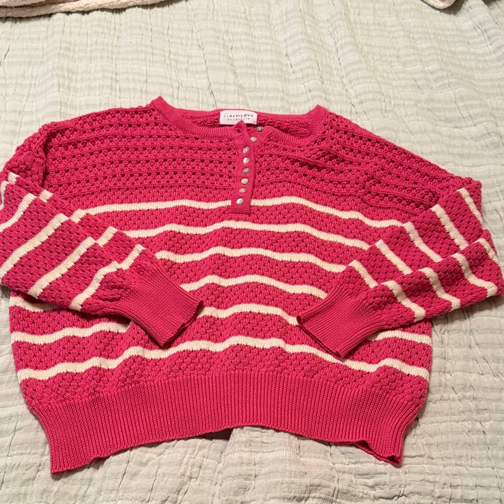 First Love Cream and Pink Striped Sweater